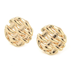 Rack Plating Brass Stud Earrings Findings, with Loops, Hollow Flat Round, Real 18K Gold Plated, 14mm, Hole: 1.2mm, Pin: 11x0.7mm(KK-K351-17G)