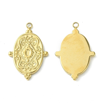 304 Stainless Steel Pendant  Cabochon Settings, Oval, Real 14K Gold Plated, Tray: 1.8x1.2mm, 22.5x14.5x2mm, Hole: 1.4mm