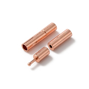 Brass Bayonet Clasps, Column, Leather Cord Clasps Findings, Rose Gold, 14x3mm, Hole: 1.7mm