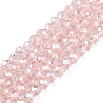 Electroplate Glass Beads Strands, AB Color Plated, Faceted, Rondelle, Pink, 4x3mm, Hole: 0.4mm, about 113~115pcs/strand, 16.14~16.34 inch(41~41.5cm)