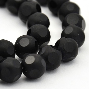 Frosted Glass Round Bead Strands, Black, 10mm, Hole: 1mm, about 38~40pcs/strand, 14.5 inch