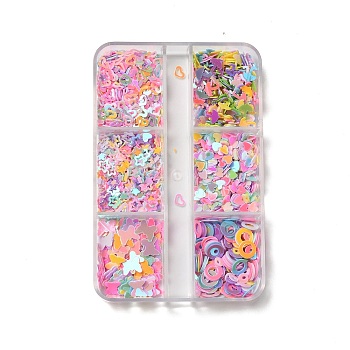 6 Style Ornament Accessories PVC Plastic Paillette/Sequins Beads, No Hole/Undrilled Beads, Butterfly/Star/Heart/Umbrella/Ring, Mixed Color, 1.5~5x2.5~5.5x0.3mm