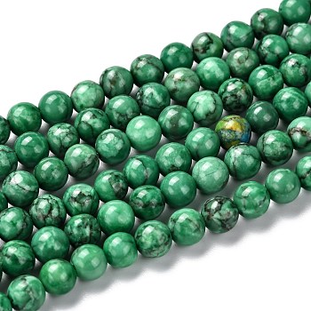 Natural Marble Beads Strands, Round, Dyed & Heated, Green, 6mm, Hole: 1mm, about 62pcs/strand, 15 inch(38cm)