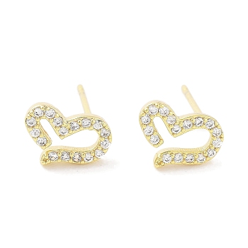 Brass Micro Pave Clear Cubic Zirconia Studs Earring for Women, Heart, Real 18K Gold Plated, 7x9.5mm