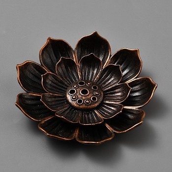 Alloy Incense Burner Holder, Home Office Teahouse Zen Buddhist Supplies, Lotus, Red Copper, 57x11mm