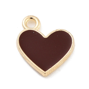 Light Gold Plated Alloy Enamel Charms, Cadmium Free & Lead Free, Heart Charm, Coconut Brown, 13x11x2mm, Hole: 1.5mm