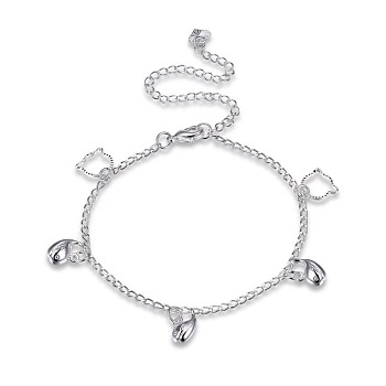 Trendy Brass Charm Anklets, Twisted Chain with Fish, Silver Color Plated, 7-7/8 inch(200mm)
