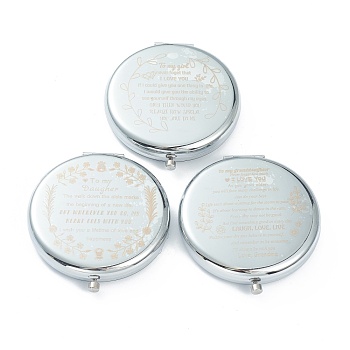 (Defective Closeout Sale: Alphabet Misprint) Stainless Steel Base Portable Makeup Compact Mirrors, Flat Round, Stainless Steel Color, 7.2x6.5x1.4cm