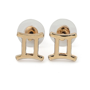 12 Constellation/Zodiac Sign Alloy Stud Earrings, with Ear Nuts, Golden, Gemini, 9x13x1.5mm, Pin: 0.6mm