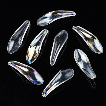 Transparent Acrylic Pendants, AB Color, Leaf, Clear AB, 35x10.5x3.5mm, Hole: 1.2~1.5mm