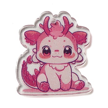 Acrylic Pendants, Cartoon Dragon, Deep Pink, 37.5x31x2mm, Hole: 2mm