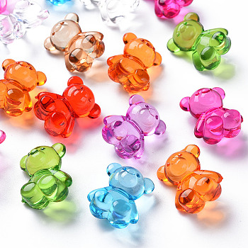 Biyun 20Pcs Transparent Acrylic Beads, Top Drilled Beads, Bear, Mixed Color, 18.5x15.5x11mm