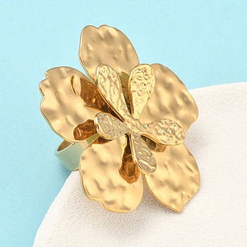 304 Stainless Steel Cuff Rings, Flower, Cadmium Free & Lead Free & Nickel Free, Golden, 41.5x41.5mm, US Size 7 1/4(17.5mm)