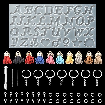 DIY Keychain Making Kits, Inclduing DIY Alphabet & Mark Silicone Molds, Mini Twist Drill Bits Set, Iron Key Rings & Screw Eye Pin Peg Bails & Open Jump Rings, Faux Suede Tassel Pendant Decorations, Mixed Color