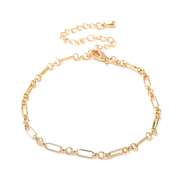 Brass Oval Link Chains Bracelets for Women, Real 18K Gold Plated, 7-1/8 inch(18cm)