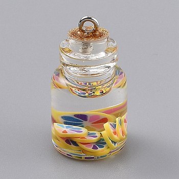 Transparent Glass Wishing Bottle Pendant Decorations, with Resin & Plastic Candy inside, Cork Stopper, Colorful, 29x15mm, Hole: 2mm