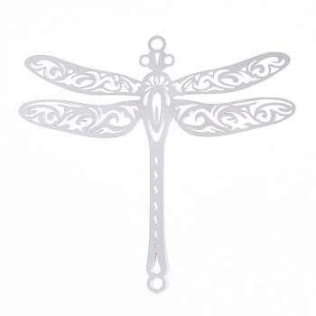 201 Stainless Steel Connector Charms, Dragonfly Links, Stainless Steel Color, 64x67x0.3mm, Hole: 2.5mm