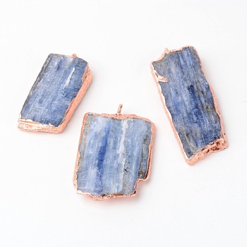Natural Kyanite/Cyanite/Disthene Pendants, Nuggets, with Brass Findings, Rose Gold, 48~75x18~31x5~6mm, Hole: 2mm
