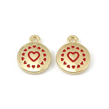 Alloy Enamel Pendants, Flat Round with Heart Charms, Long-Lasting Plated, Rack Plating, Golden, 16x12.5x2.5mm, Hole: 1.8mm