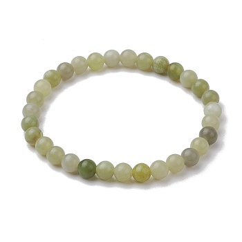 6mm Natural Green Jade Round Beaded Stretch Bracelets, Inner Diameter: 2 inch(5.2cm), bead: 6mm