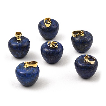 Dyed Natural Lapis Lazuli Teacher Apple Charms, with Golden Plated Brass Snap on Bails, 14.5x14mm, Hole: 6.5x4mm