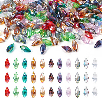 220Pcs 11 Colors Electroplate Glass Faceted Teardrop Beads Strands, Top Drilled Beads, AB Color Plated, Mixed Color, 11.5~13x6mm, Hole: 1m, 20Pcs/color