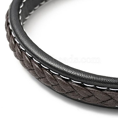 Cowhide Braided Flat Cord Bracelet with 304 Stainless Steel Magnetic Clasps(BJEW-H552-01P-03)-4