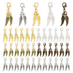 75Pcs 5 Colors Wing Alloy Pendant Decoration, with Alloy Lobster Claw Clasps, Mixed Color, 36mm, 15pcs/color(HJEW-CA00060)