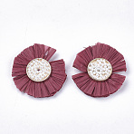 Bohemia Style Raffia Decoration Accessories, with ABS Plastic Imitation Pearl & Alloy Findings, Flat Round, Golden, FireBrick, 35.5~37.5x6.5mm(FIND-T060-001B)