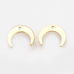 Brass Charms, Double Horn/Crescent Moon, Nickel Free, Real 18K Gold Plated, 9x11x0.8mm, Hole: 1mm(KK-R058-179G)