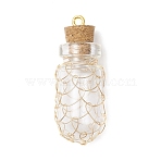 Glass Bottles Pendants, with Light Golden Iron Screw Eye Pin Peg Bails and Copper Wire, Clear, 36.5x14mm, Hole: 1.8mm(PALLOY-JF03918)