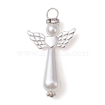 10Pcs Acrylic Imitation Pearl with Alloy Pendants, Angel Wings with Heart, Silver, 40mm, Hole: 4.5mm(PALLOY-JF02476-10A)