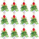 20Pcs Christmas Tree Glass Pendants, with Real 18K Gold Plated Brass Beads and Findings, Green, 26x18.5x18.5mm, Hole: 2.2mm(FIND-SC0011-08)