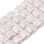 Electroplate Opaque Glass Imitation Pearl Beads Strands, Square, Lavender Blush, 14x14x6mm, Hole: 1.2mm, about 29pcs/strand, 16.02''(40.7cm)(EGLA-H113-03)