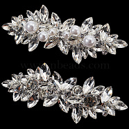 2Pcs 2 Style Flower Crystal Rhinestone Hair Barrettes, with Alloy Findings and Plastic Imitation Pearl, for Woman Girls, Silver, 30.5x84x19~23.5mm, 1pc/style(OHAR-GF0001-25)