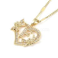 304 Stainless Steel Heart Pendant Necklaces with Cubic Zirconia, Letter Charms, Letter F, 16.54 inch(42cm)(NJEW-H029-01G-F)