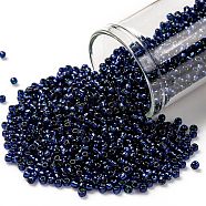 TOHO Round Seed Beads, Japanese Seed Beads, (2203) Green Lined Cobalt, 11/0, 2.2mm, Hole: 0.8mm, about 5555pcs/50g(SEED-XTR11-2203)