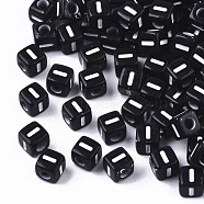 Opaque Acrylic Beads, Horizontal Hole, Alphabet Style, Cube, Black & White, Letter.I, 5x5x5mm, Hole: 2mm, about 5000pcs/500g(SACR-N002-01I)