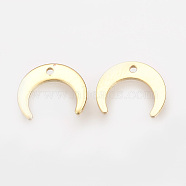 Brass Charms, Double Horn/Crescent Moon, Nickel Free, Real 18K Gold Plated, 9x11x0.8mm, Hole: 1mm(KK-R058-179G)