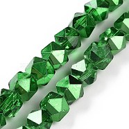 Transparent Glass Beads Strands, Polygon, Green, 7mm, Hole: 1.2mm, about 68pcs/strand, 19.29''~19.69''(49~50cm)(GLAA-P003-B05)