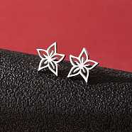 Stainless Steel Small Animal Stud Earrings for Women, Stainless Steel Color, Star, 60x40mm(PW-WG87B69-34)