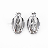 304 Stainless Steel Pendants, Cadmium Free & Nickel Free & Lead Free, Shell Shape, Stainless Steel Color, 18.5x10.5x3.5mm, Hole: 2mm(STAS-N097-093P-NR)