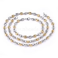 304 Stainless Steel Jewelry Sets, Necklaces and Bracelets, with Lobster Clasps, Golden & Stainless Steel Color, 23.6 inches(60cm); 8-5/8 inches(22cm)(SJEW-O095-03GP)
