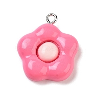 Opaque Resin Floral Pendants, Flower Charms with Platinum Tone Iron Loops, Deep Pink, 24x21x5mm, Hole: 2mm(RESI-Z028-03B)