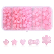 5 Styles Imitation Jelly Acrylic Beads, Star & Round & Snowflake & Heart & Bone Shapes, Pearl Pink, 8~15x8~17.5x5.5~8.5mm, Hole: 1.6~2.5mm, about 149pcs/box(MACR-YW0001-96)