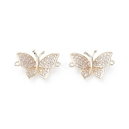 Brass Micro Pave Cubic Zirconia Links connectors, Butterfly, Clear, Golden, 12.5x18x3mm, Hole: 1mm(X-ZIRC-G156-05G)