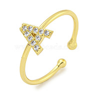 Rack Plating Brass Open Cuff Rings for Women, with Cubic Zirconia, Cadmium Free & Lead Free, Long-Lasting Plated, Letter, Letter A, Inner Diameter: 17.5mm, Letter: 7.5x6.5mm(RJEW-F162-02G-A)