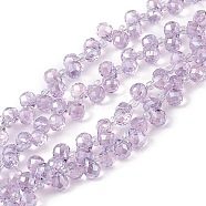 Transparent Electroplate Glass Beads Strands, Faceted, Top Drilled Teardrop, Pearl Luster Plated, Medium Orchid, 8x6~6.5mm, Hole: 0.8mm, about 98~100pcs/strand, 18.90~26.77 inch(48~68cm)(EGLA-F152A-PL05)