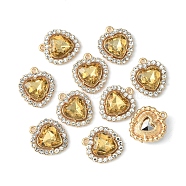 Alloy Rhinestone Charms, Heart, Light Gold, Light Peach, 18x16x5mm, Hole: 1.4mm(ALRI-YW0001-01A)