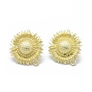 Alloy Stud Earring Findings, with Loop, Brass Pins and Ear Nuts/Earring Backs, Long-Lasting Plated, Sunflower, Matte Light Gold, 22x20mm, Hole: 1.5mm, Pin: 0.7mm(PALLOY-F255-07MLG)